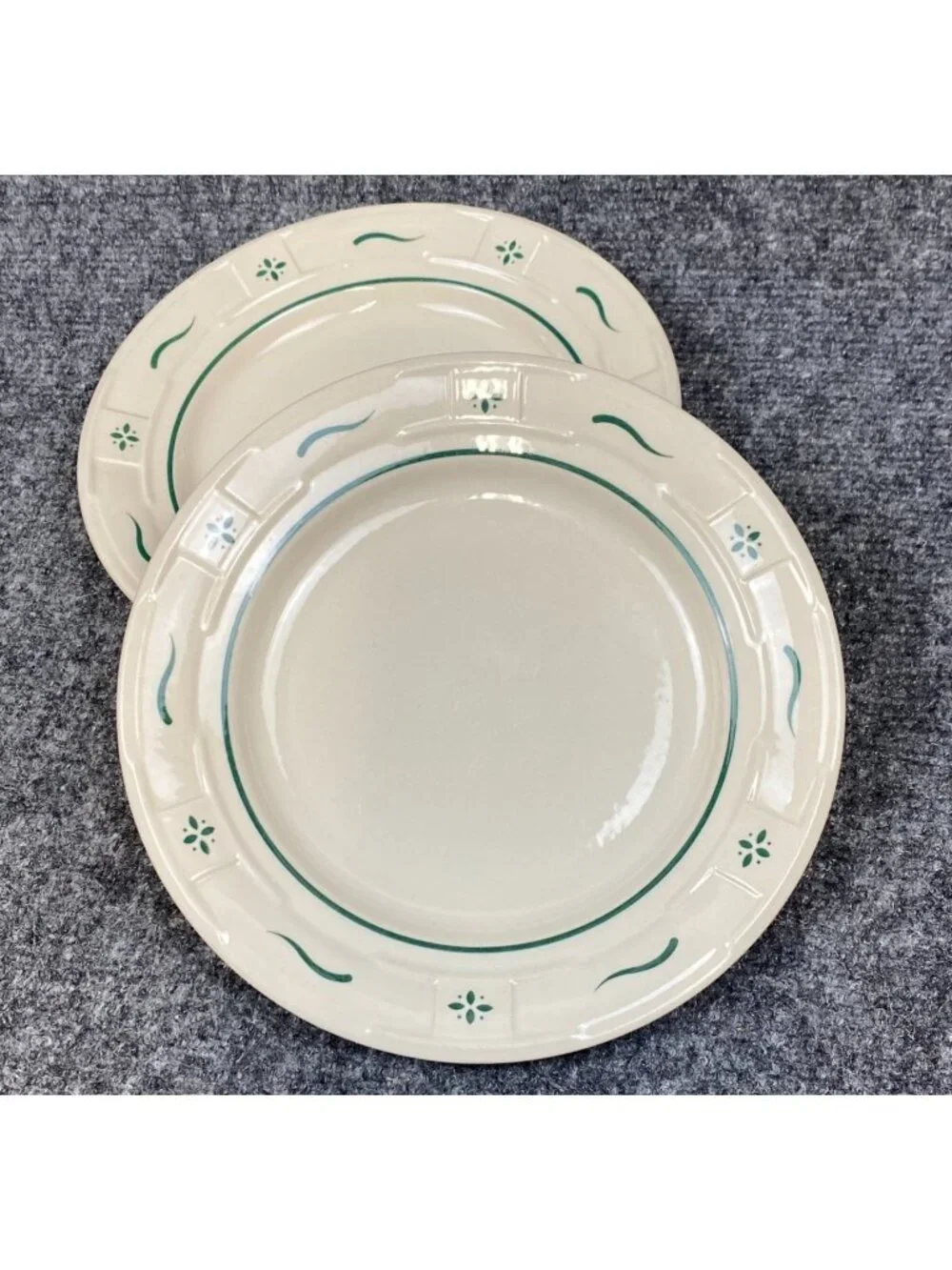 Longaberger Pottery Woven Traditions Heritage Green  2 Salad Plates  7 1/4